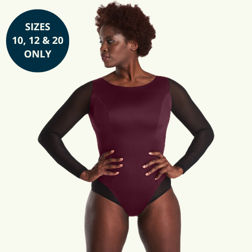 (L-R) Helen wears Long Sleeve Swimsuit size 18 Hendricks; Indi wears Swimbra High Waist Bikini Set size 10 Hepburn