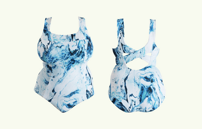 Reversible X-Back Swimsuit Ocean Marble & Teal - Hendricks