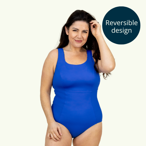 Deadstock Designs: Reversible X-Back Swimsuit Daisy & Cobalt - Hepburn