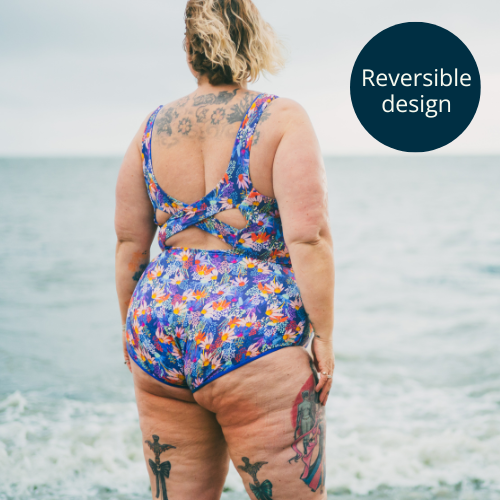 Deadstock Designs: Reversible X-Back Swimsuit Daisy & Cobalt - Monroe