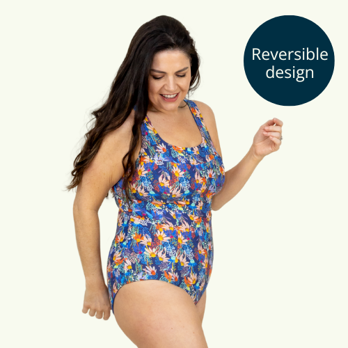 Deadstock Designs: Reversible X-Back Swimsuit Daisy & Cobalt - Hendricks