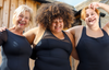 (L-R) Cim wears Long Sleeve Swimsuit size 12 Monroe; Chania wears Essential Swimsuit size 18 Hendricks; Ana wears X-Back Swimsuit size 24 Monroe;
