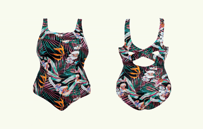 Deadstock Designs: Reversible X-Back Swimsuit Tropical Forest - Monroe