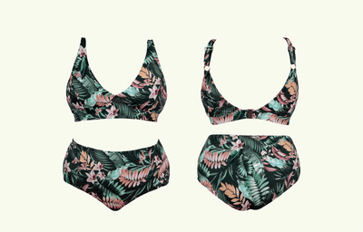 Deadstock Designs: Adjustable Plunge Bikini Top Hawaiian Flowers - Hepburn
