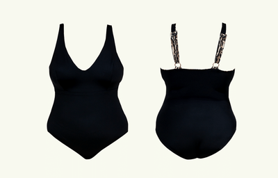 Deadstock Designs: Reversible Plunge Swimsuit Leopard & Black - Monroe