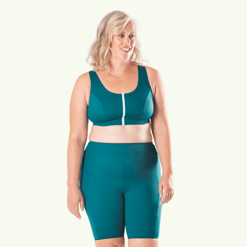 Kelly wears Essential Swimsuit size 12 Monroe, Reversible Swims Shorts size 12 