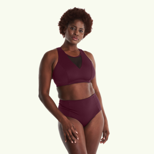 (L-R) Ana wears Essential Swimsuit size 24 Monroe; Chania wears Swimbra High Waist Bikini set, size 18 Hendricks Top, size 18 Bottoms ;Cim wears X-Back Swimsuit size 12 Monroe