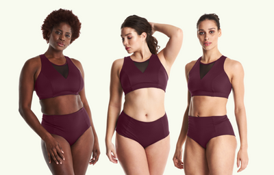 (L-R) Jess wears size 14 Hendricks Top, size 14 Bottoms; Amanda wears size 14 Monroe Top, size 14 Bottoms; Kat wears size 12 Hepburn Top, size 12 Bottoms